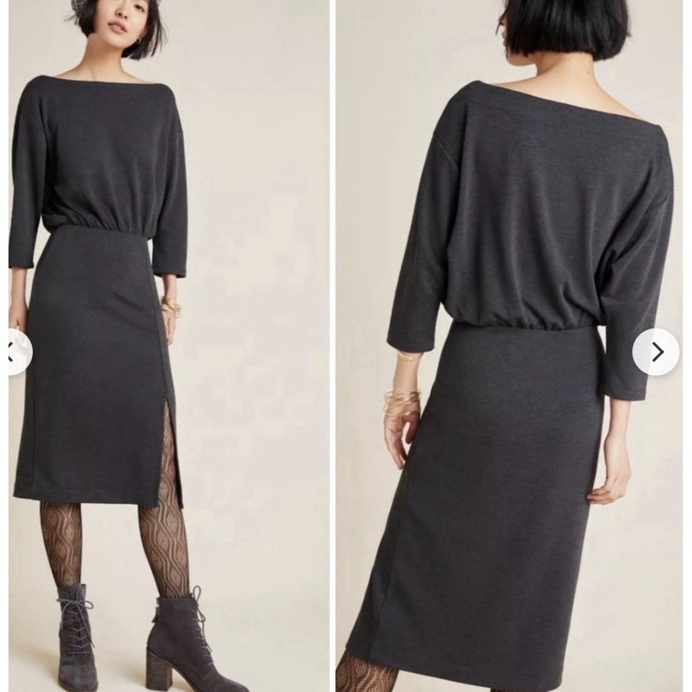 By Anthropologie Knit Column Dress Women M Grey Casual Midi‎ Lagenlook Bohemian